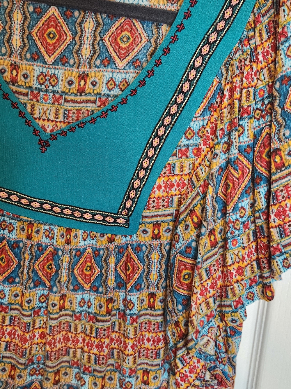 Kaktus Teal Yoke Multicolor Geometric Peasant Tunic - Picture 6 of 9